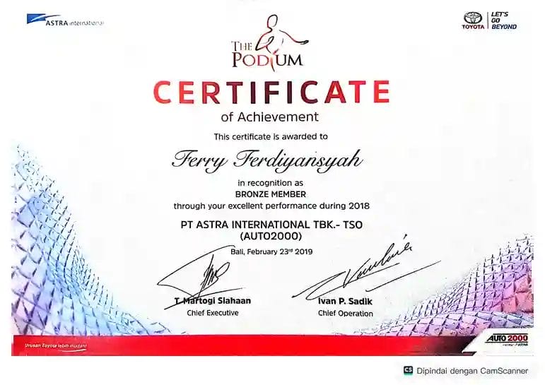 Kontak Sales Toyota Auto2000 Certificate Of Achievement